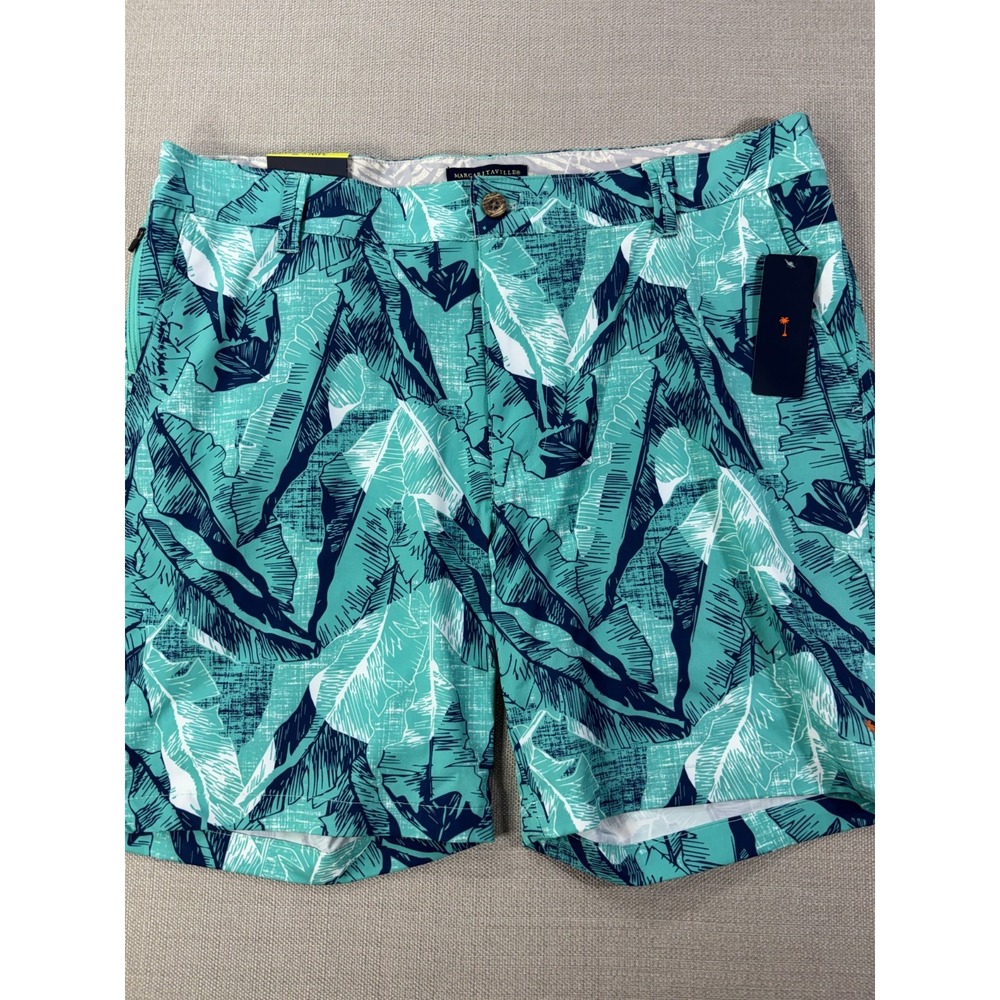 Margaritaville NWT Men's Turquoise Quick Dry Tropical Swim Shorts UPF 30+ Sz 34